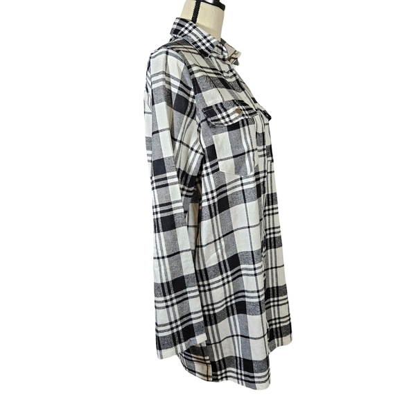 Pretty Little Thing Oversized Button Up Flannel Shirt Dress,Black/White, 6 - Picture 3 of 13